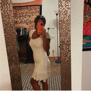 Free People White Lace Short Sleeve Mini Dress